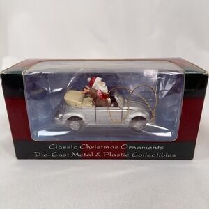 1993 Maisto Die Cast Silver Volkswagen Christmas Ornament Santa & Rudolph